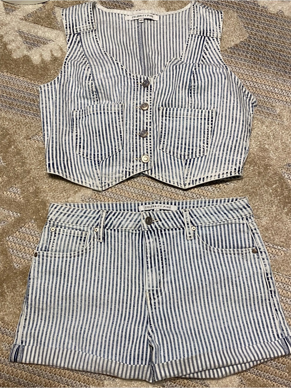 Celebrity Pink Blue & White Striped Shorts